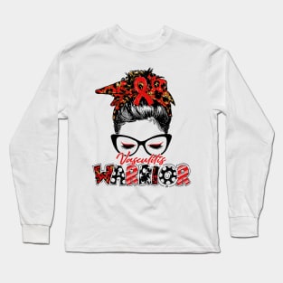 Vasculitis Awareness Warrior Women Glasse Messy Bun Leopard Bandana - Happy Mothers Day, Valentines Day Long Sleeve T-Shirt